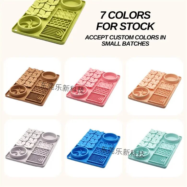 Silicone Dual Slow Feeder Bowl – Anti-Slip Suction Cup Pet Feeding Mat