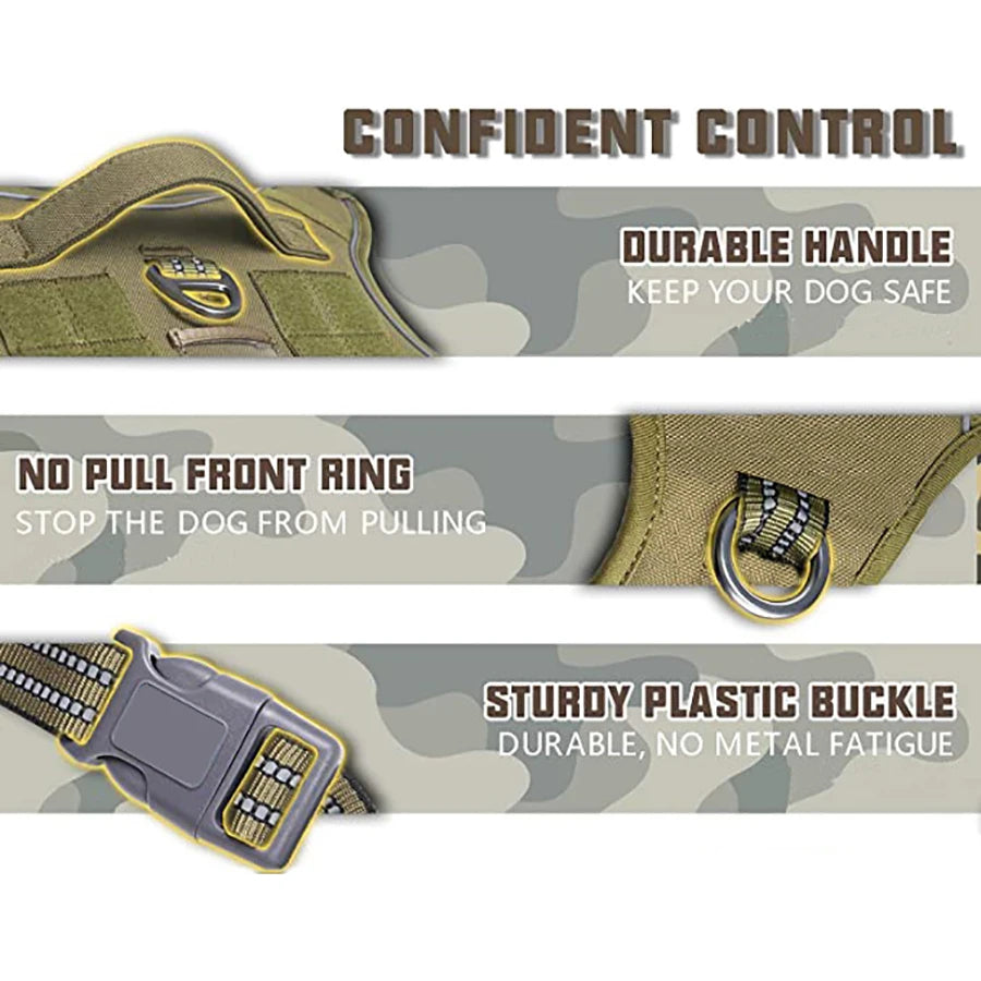 Tactical No-Pull Dog Harness – Durable Military-Style Vest with Reflective Straps