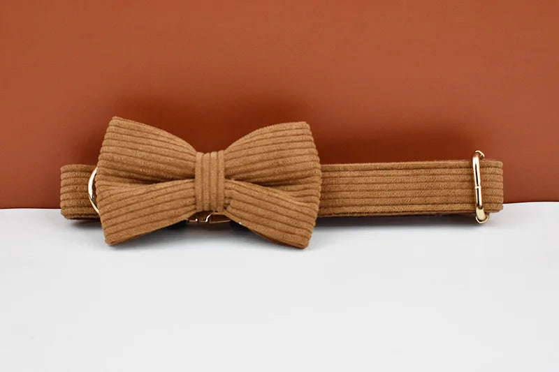 Caramel Corduroy Personalized Dog Collar, Leash & Harness Set