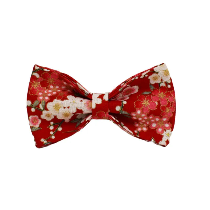 Customized Designer Red Soft Cotton Personalized Dog Collar Leashes Harness Bow Set Flowers