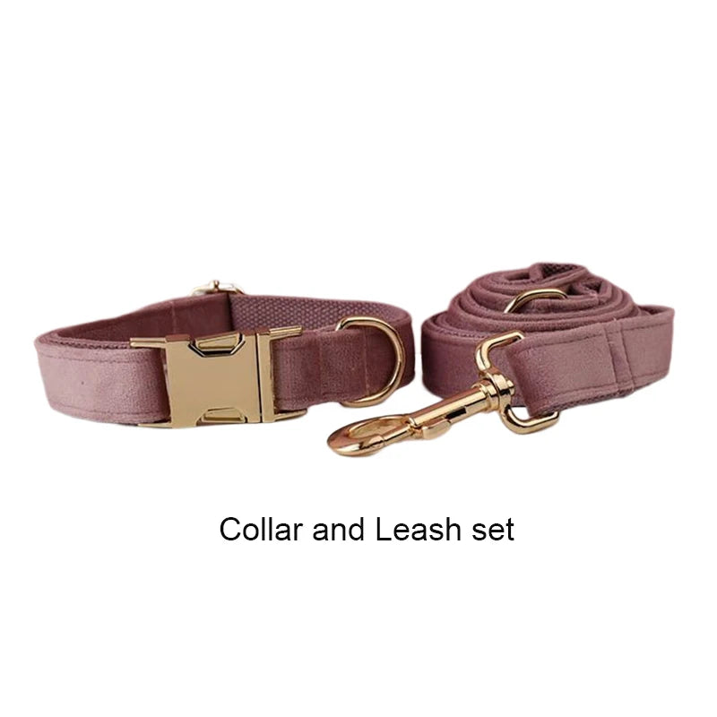 Light Purple Velvet Personalized Dog Collar, Leash & Harness Set