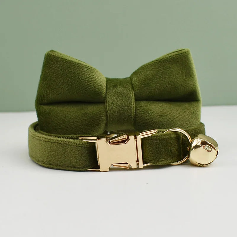 Velvet Cat Collar Bowknot Personalized Collar for cats with bell and a bow