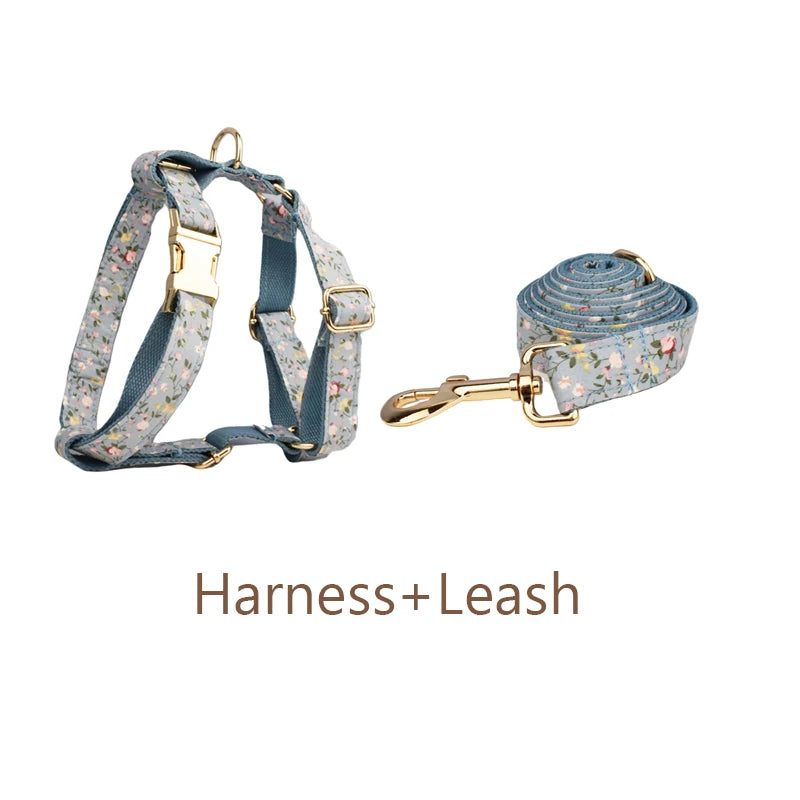 Flower Personalized Dog Collar, Leash & Harness Set