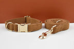 Caramel Corduroy Personalized Dog Collar, Leash & Harness Set