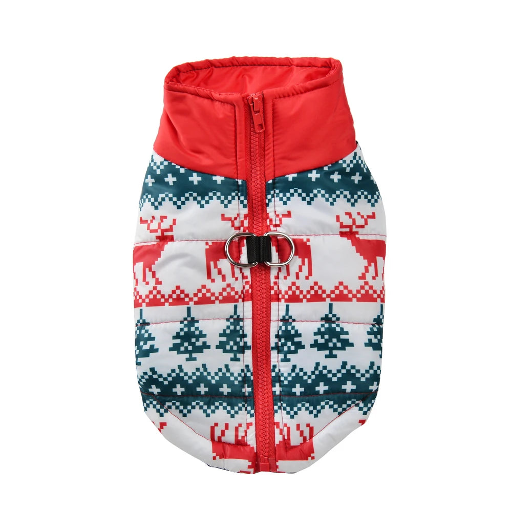 Christmas Dog Jacket – Waterproof & Warm Holiday Coat with D-Ring for Small & Medium Pets