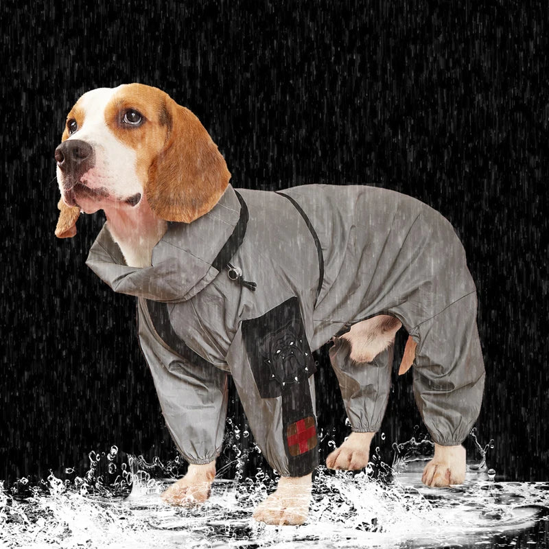 Reflective Waterproof Dog Raincoat – Lightweight Hooded Jacket for Medium & Large Dogs