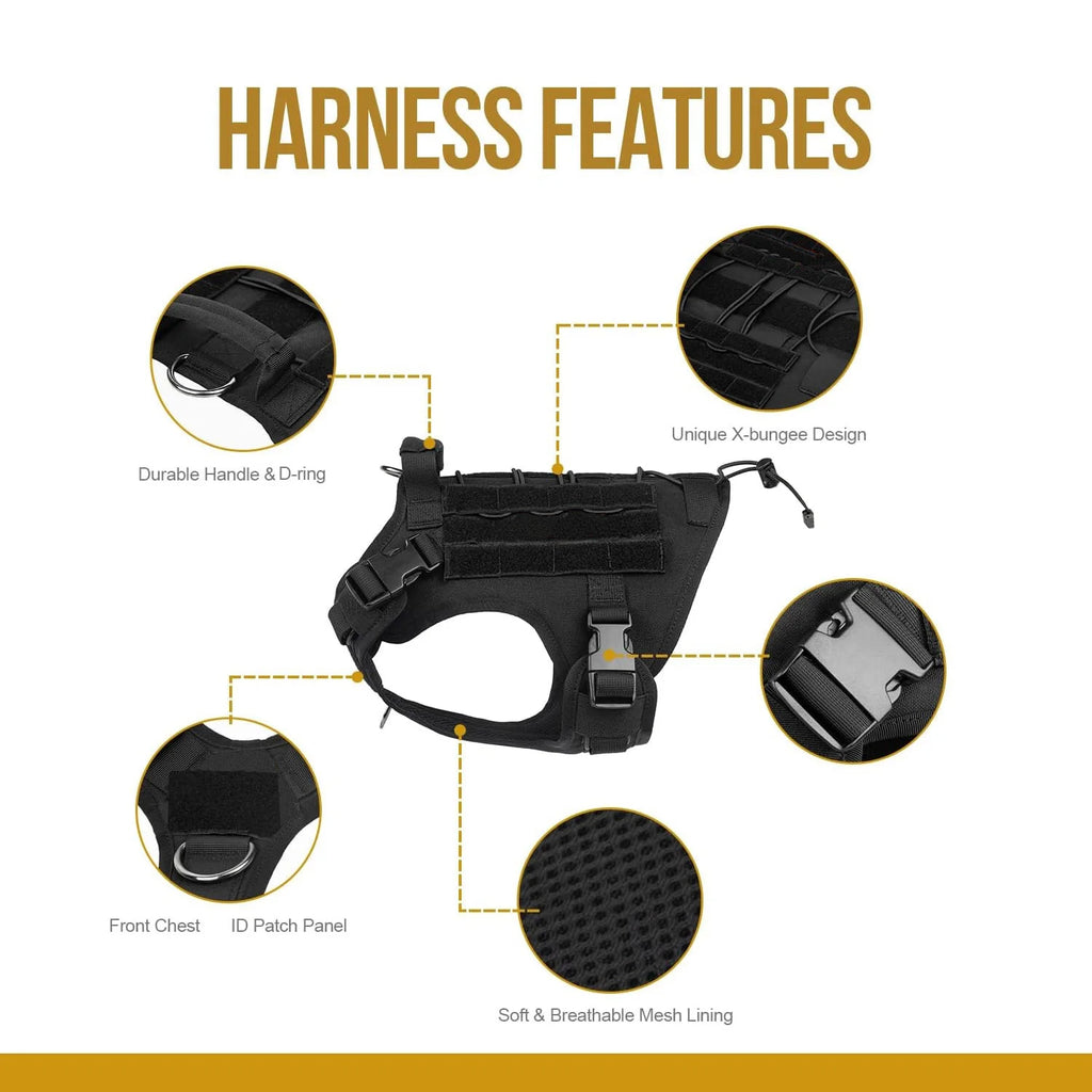 Tactical Dog Harness – Adjustable No-Pull Service Vest with Handle & Hook-and-Loop Panels