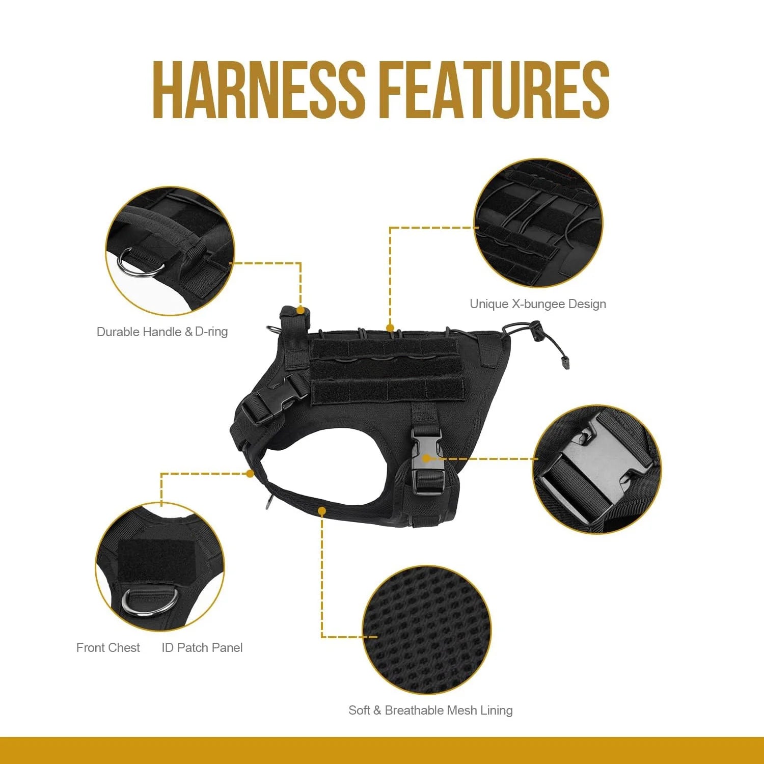 Tactical Dog Harness – Adjustable No-Pull Service Vest with Handle & Hook-and-Loop Panels