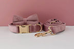 Light Purple Velvet Personalized Dog Collar, Leash & Harness Set