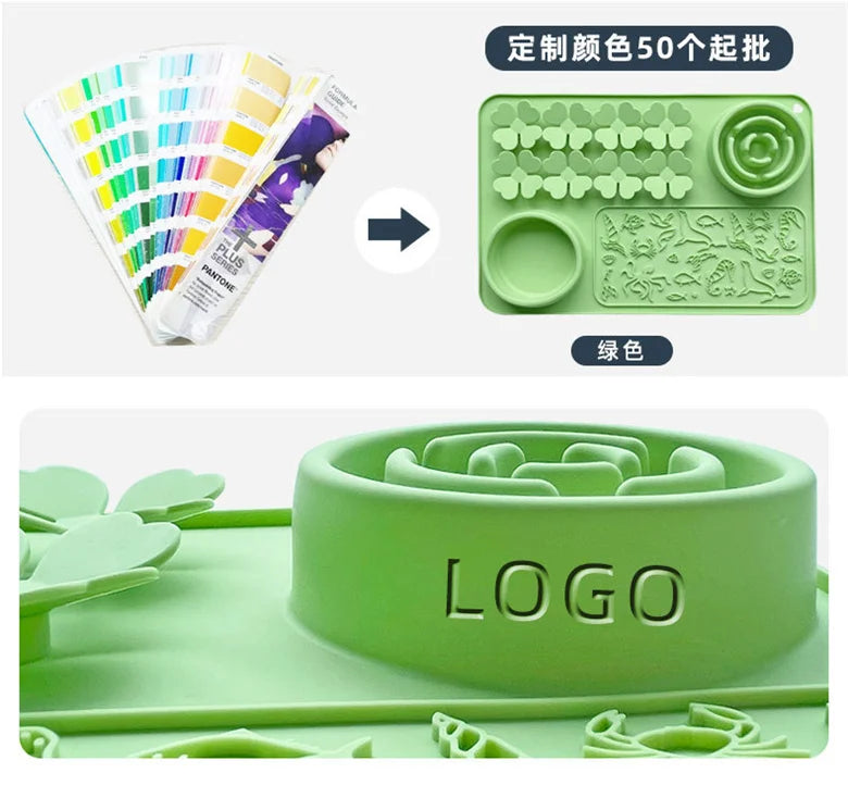 Silicone Dual Slow Feeder Bowl – Anti-Slip Suction Cup Pet Feeding Mat