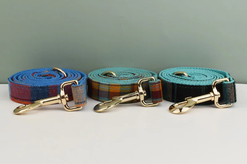 Personalized Plaid Dog Collar Leash Set