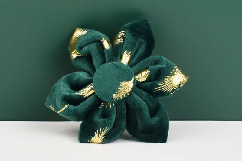 Green feather velvet  Personalized Dog Collar, Leash & Harness Set