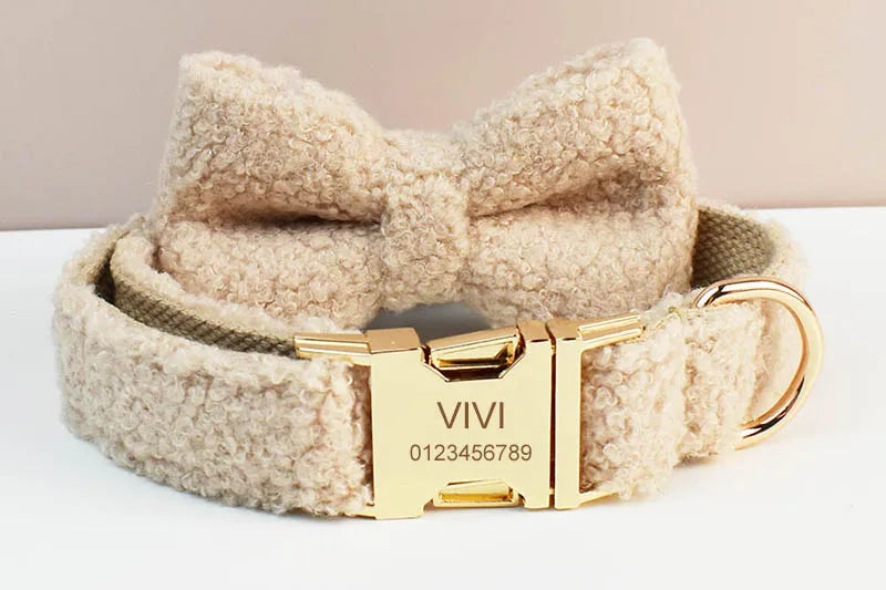 Teddy Velvet Personalized Dog Collar, Leash & Harness Set
