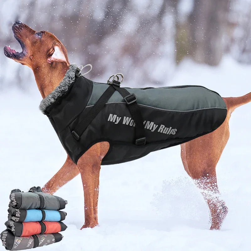Waterproof Winter Dog Coat with Harness – Warm Jacket for Large Dogs