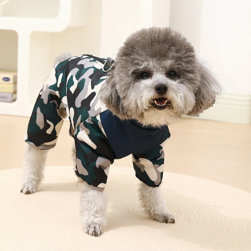 Camouflage Winter Dog Jumpsuit – Thick, Windproof & Waterproof Overalls with D-Ring