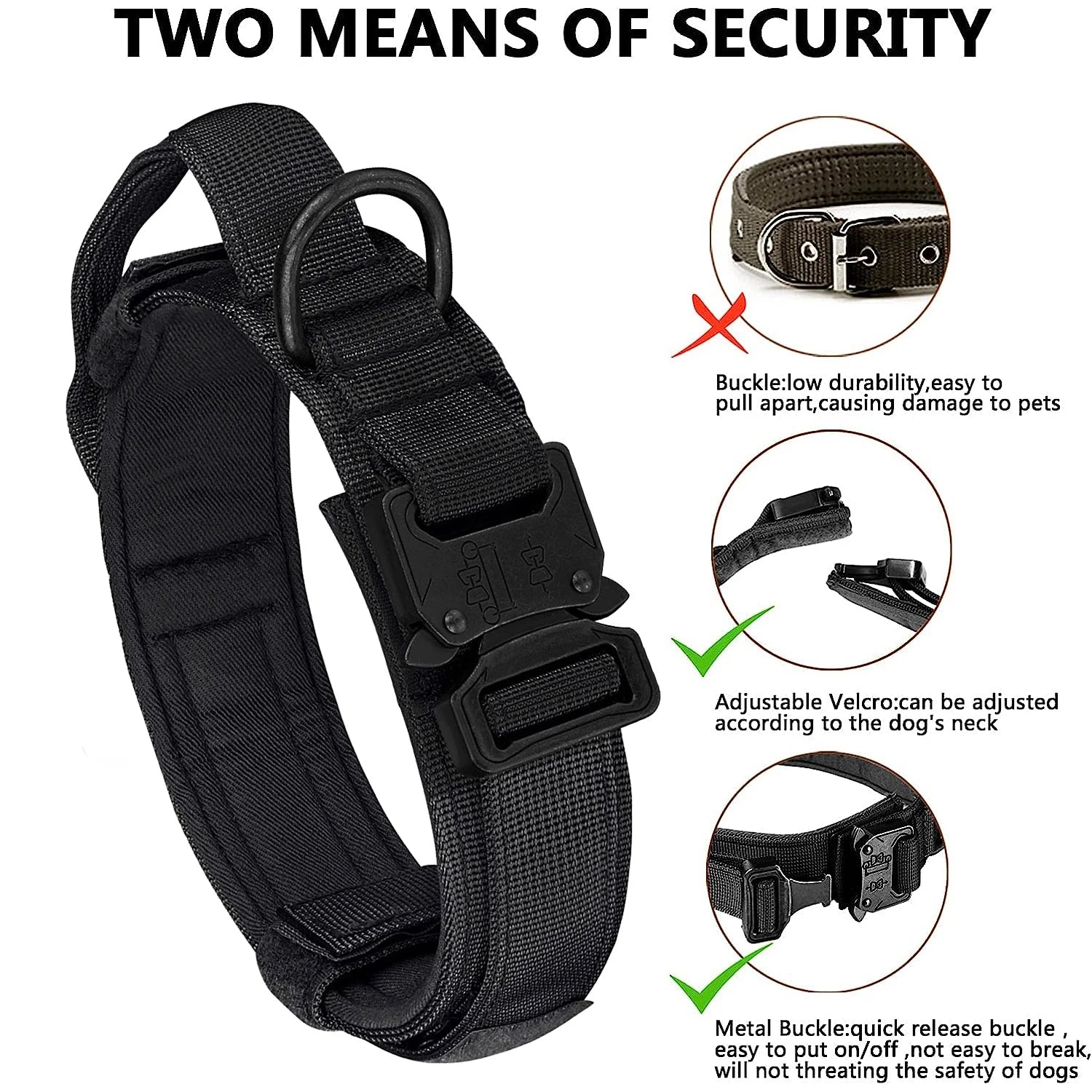 Heavy-Duty Tactical Dog Collar & Leash Set – Adjustable Military-Grade Design for All Dogs