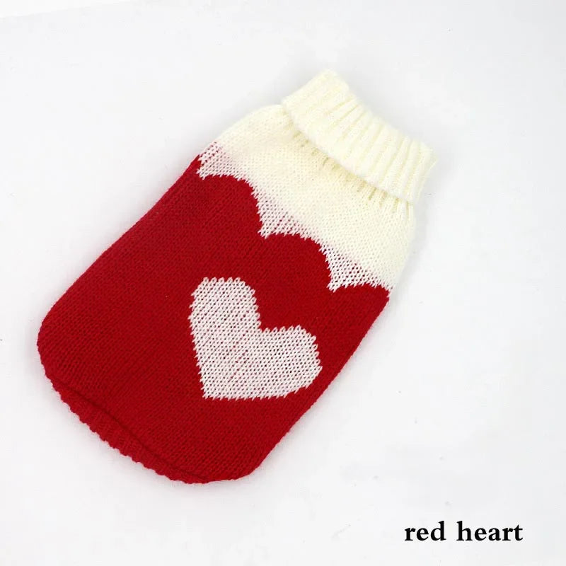 Christmas Vintage Dog Sweater – Holiday Reindeer & Red Heart Design for Small Dogs