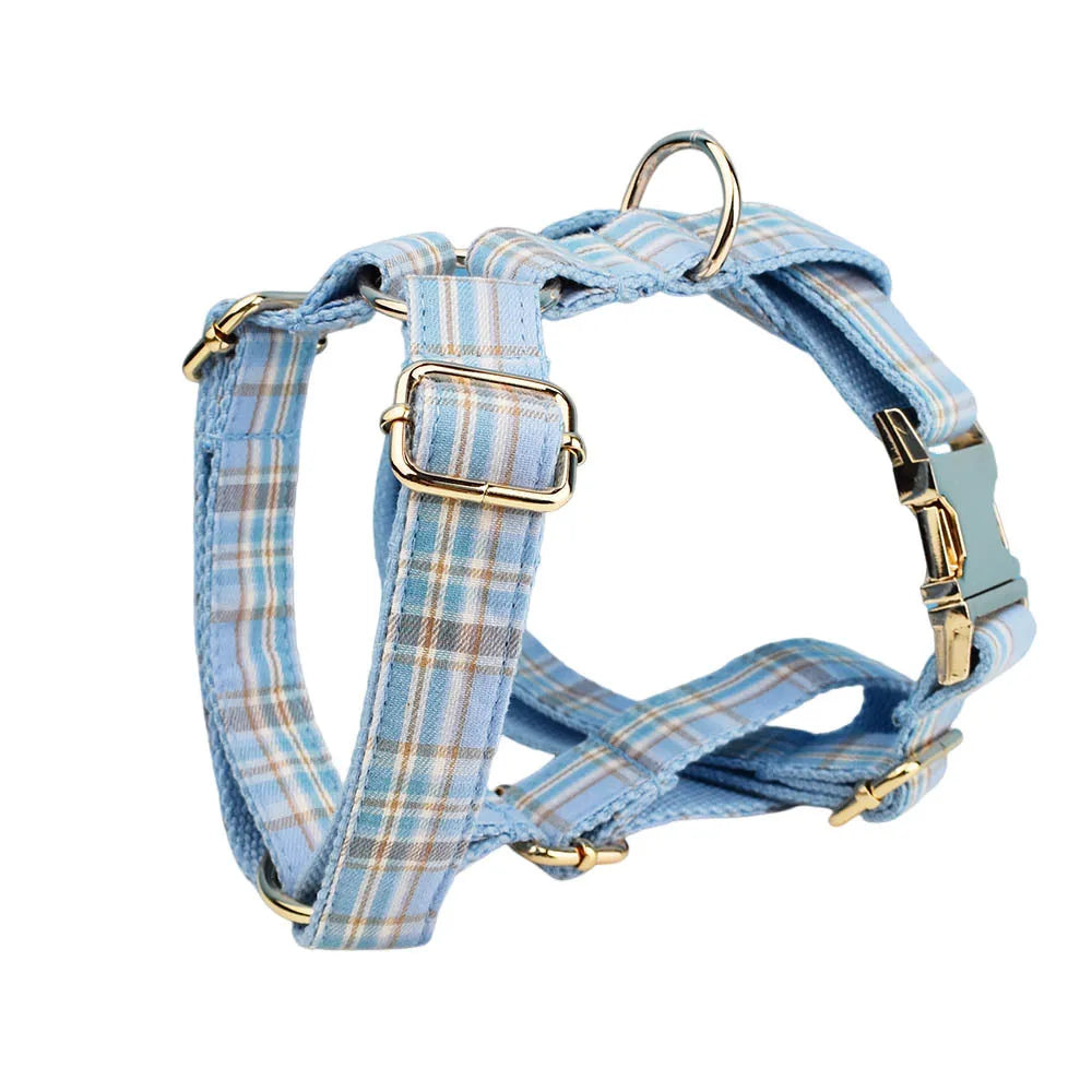 Multi Plaid Personalized Dog Bowtie Collar, Leash Set And Harness Set - Engravable Best Gift For Dog Lover