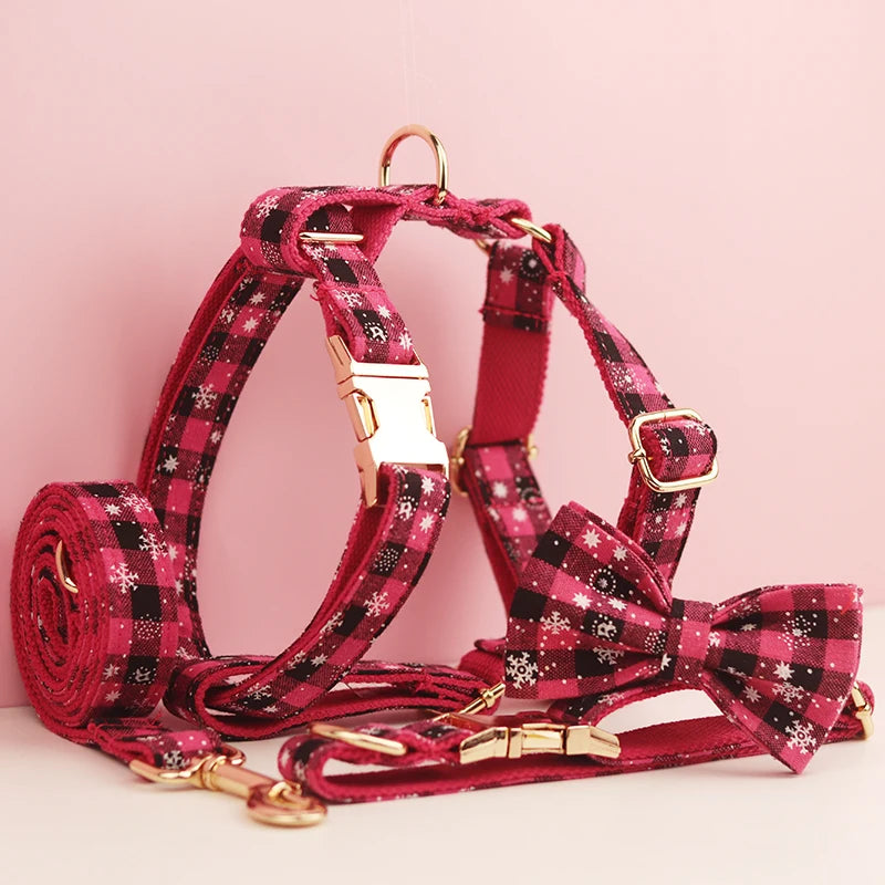 Christmas Personalized Dog Collar, Leash & Harness Set