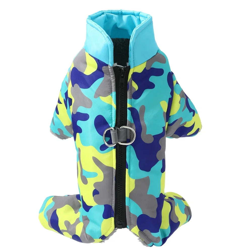 Camouflage Winter Dog Jumpsuit – Thick, Windproof & Waterproof Overalls with D-Ring