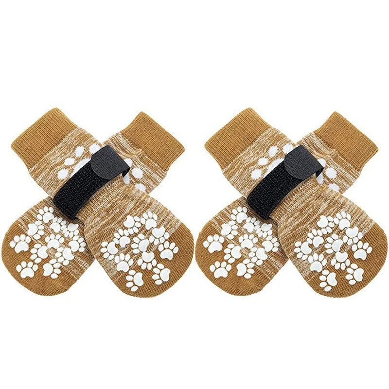 Anti-Slip Dog Socks with Adjustable Straps – 4Pcs Set for Indoor Paw Protection