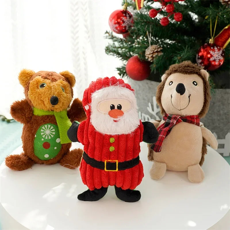 Christmas Plush Squeaky Dog Toy – Festive Santa, Elk, Gingerbread & Donut Designs