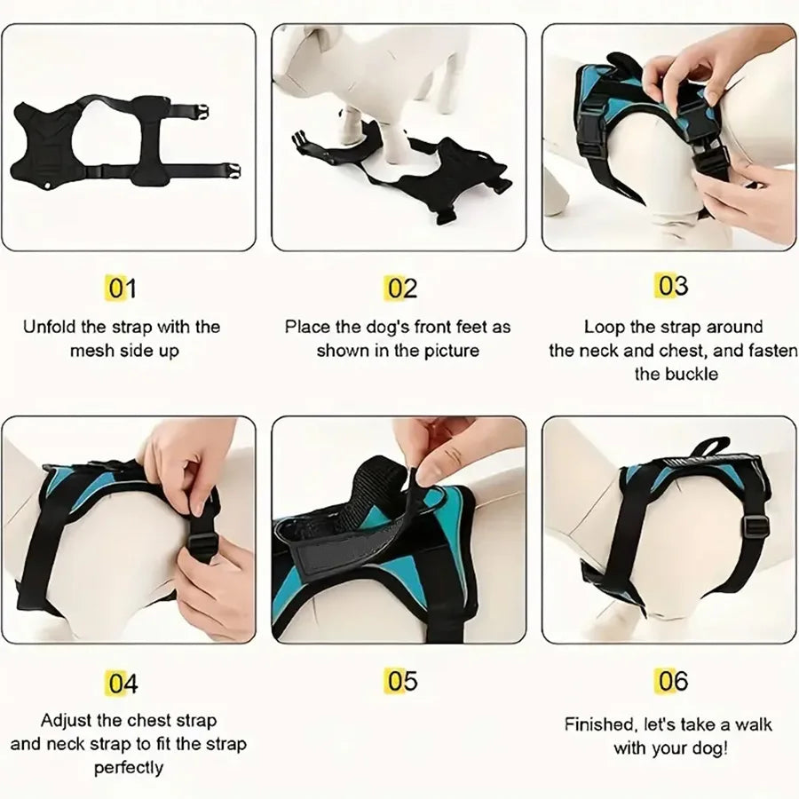Reflective Dog Harness – Adjustable Soft Oxford Vest with 5 Removable Patches