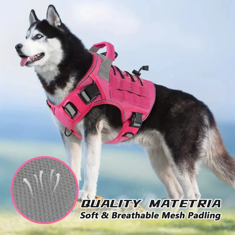 Adjustable Tactical Dog Harness – No-Pull Reflective Military Vest for Large Dogs