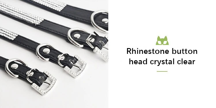 Rhinestone Dog Collar – Sparkling Crystal PU Collar for Cats & Dogs