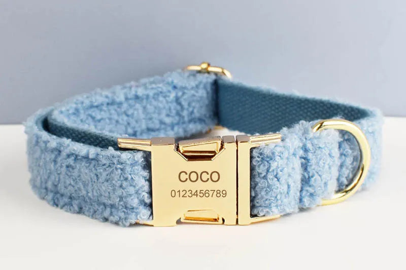 Teddy Velvet Personalized Dog Collar, Leash & Harness Set