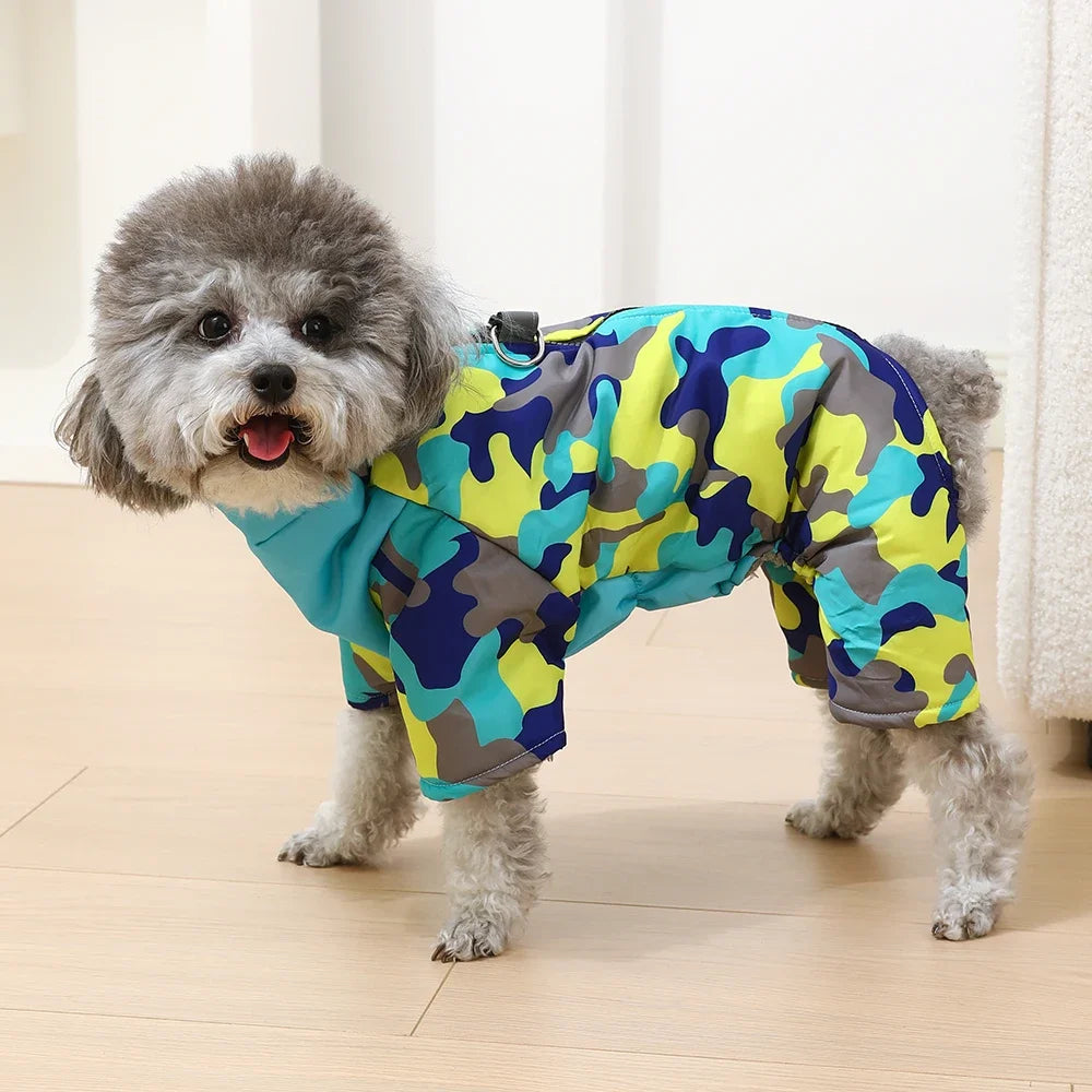 Camouflage Winter Dog Jumpsuit – Thick, Windproof & Waterproof Overalls with D-Ring