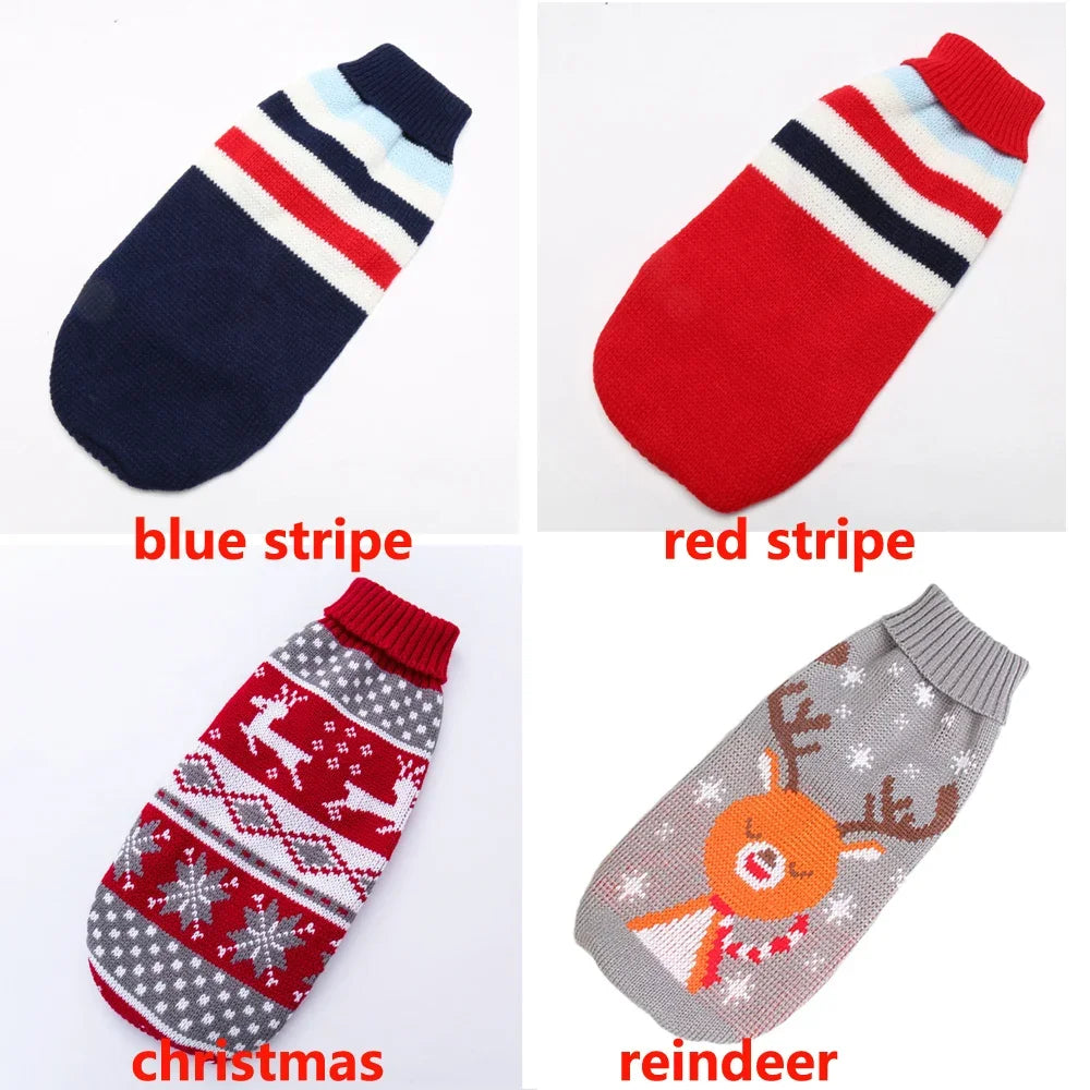 Winter Knitted Dog Sweater – Warm Striped Pullover for Small to Large Dogs