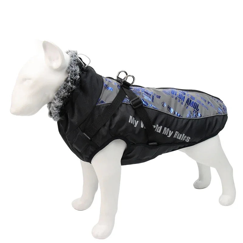 Waterproof Winter Dog Coat with Harness – Warm Jacket for Large Dogs