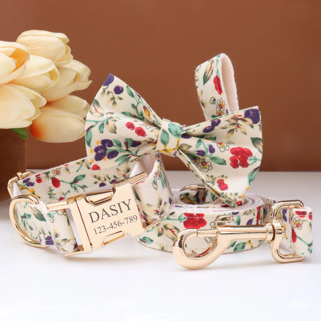 Personalized Dog Collar Bowtie Leash Set