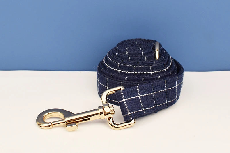 Grid Dark Blue Personalized Dog Collar, Leash & Harness Set