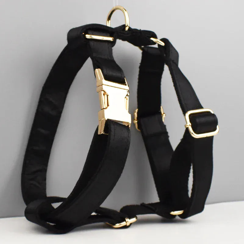 Black Satin Wedding Dog Collar Leash and Harness Set