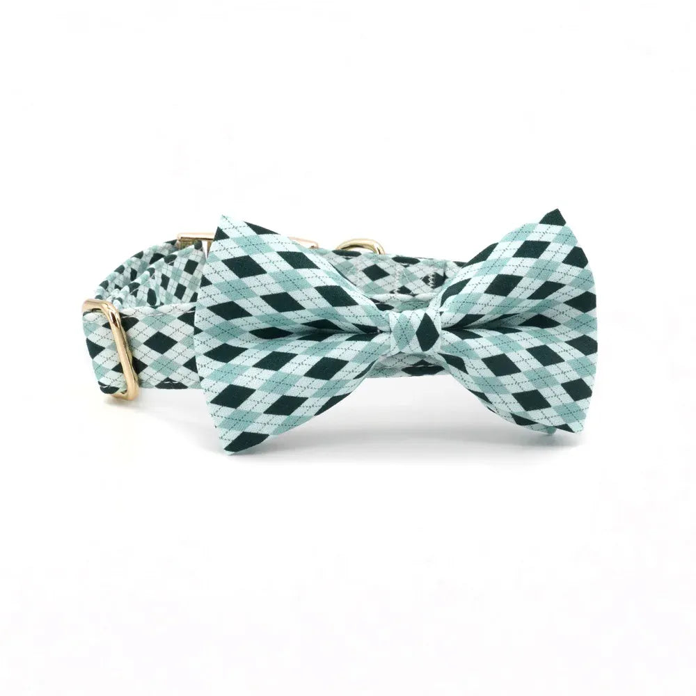 DDPaws  Bowtie Collar / XS Designed Green Argyle Plaid Set [Made-to-Order]
