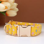 Personalized Print Floral Dog Collar Bowtie Leash Set