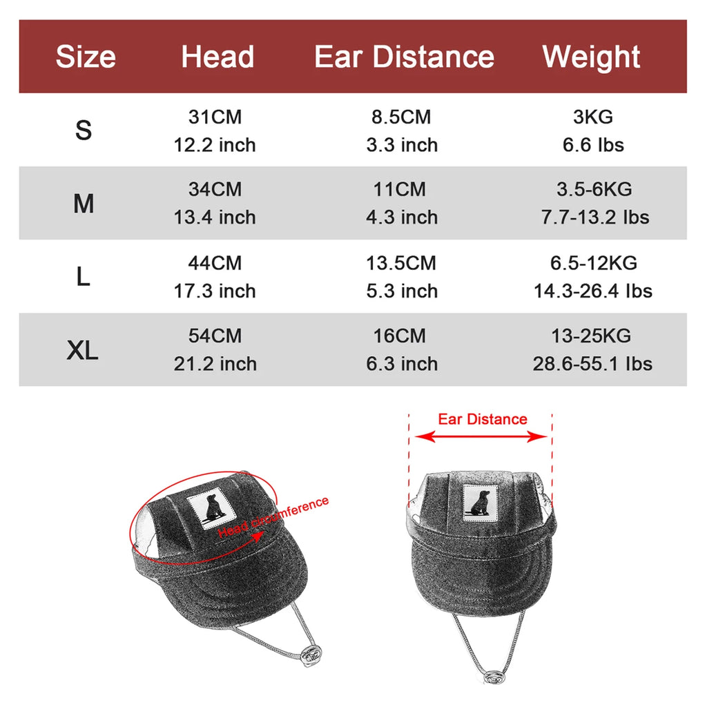 Dog Sun Hat – Adjustable Canvas Baseball Cap for Small & Medium Dogs