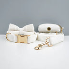 White Corduroy Personalized Dog Collar, Leash & Harness Set