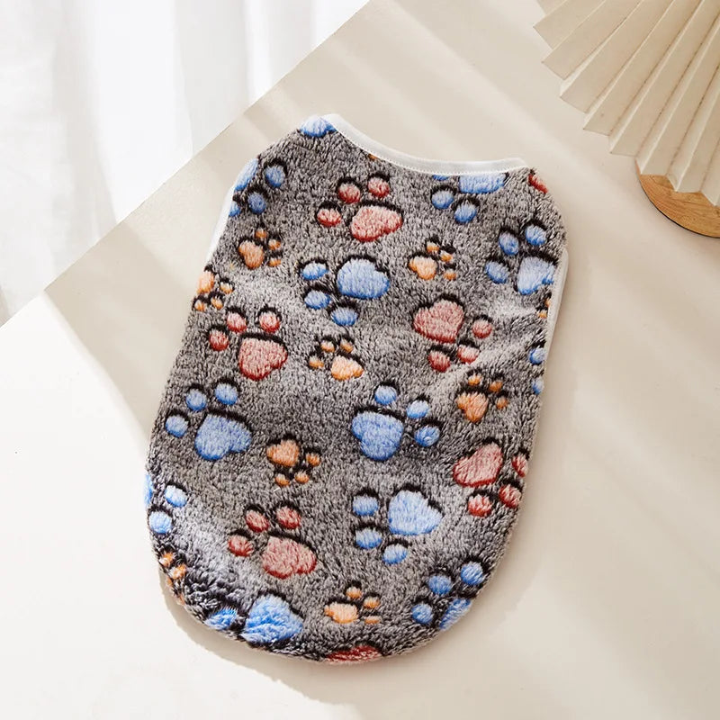 Flannel Dog Vest – Soft Paw Print Pet Clothes for Small & Medium Dogs