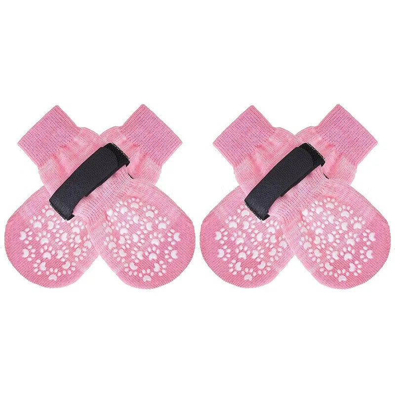 Anti-Slip Dog Socks with Adjustable Straps – 4Pcs Set for Indoor Paw Protection