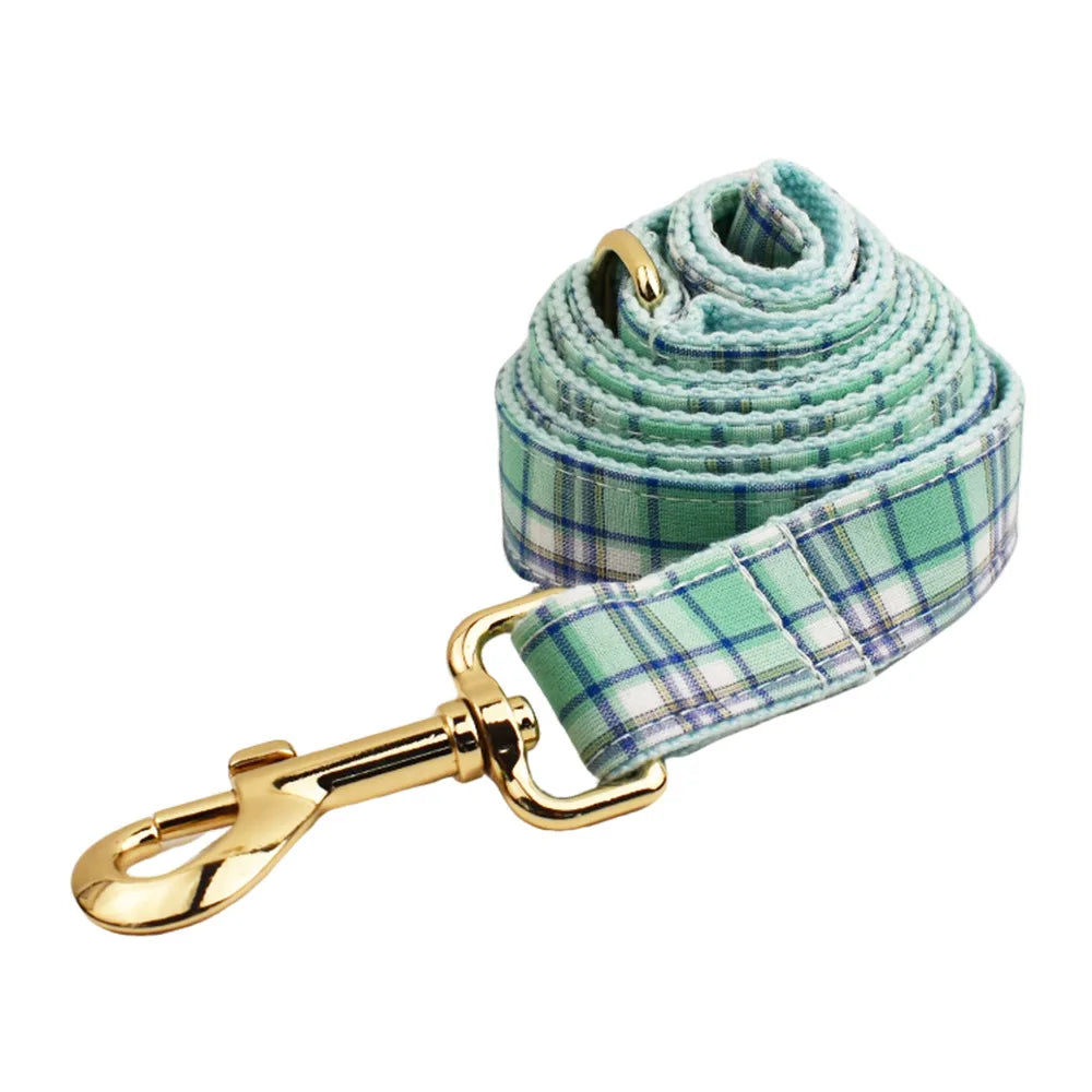 Multi Plaid Personalized Dog Bowtie Collar, Leash Set And Harness Set - Engravable Best Gift For Dog Lover