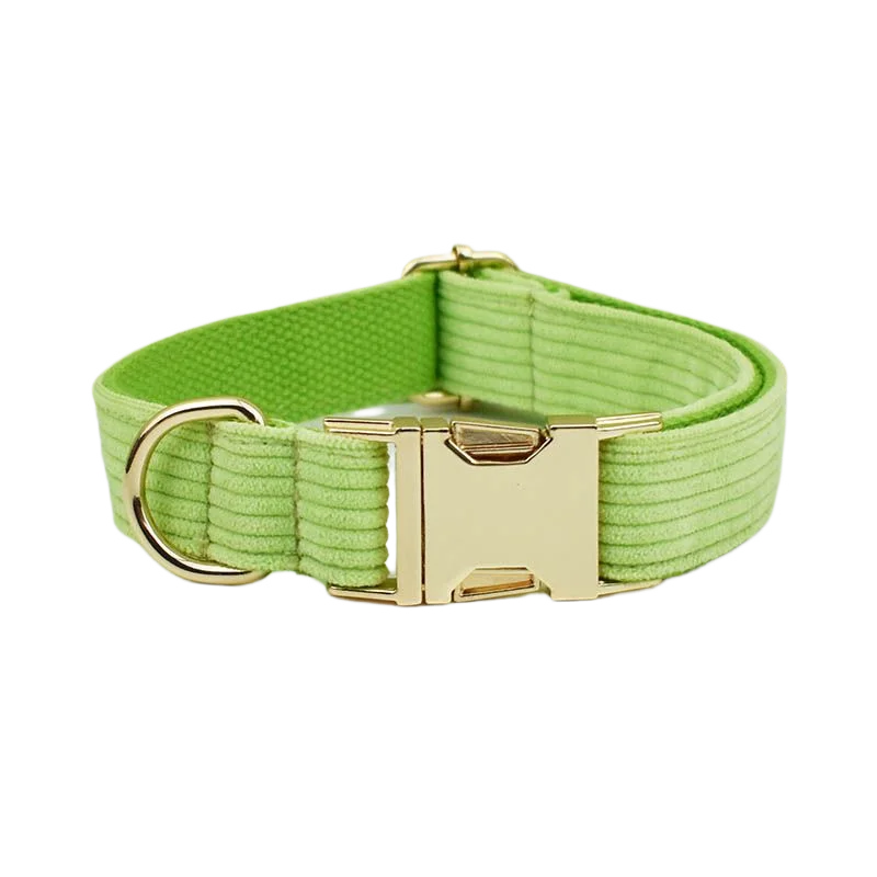 Apple Fruit Green Corduroy Personalized Dog Collar, Leash & Harness Set