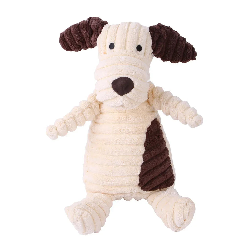 Plush Animal Dog Toy – Corduroy Squeaky Chew Toy for Small & Large Dogs