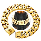 32MM Heavy-Duty Stainless Steel Dog Chain Collar – 18K Gold-Plated Choker for Large Dogs