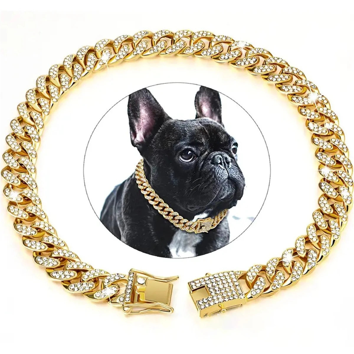 Diamond Cuban Chain Pet Collar – Luxury Gold, Silver & Rose Gold Necklace for Dogs & Cats