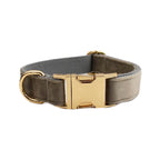 Light grey Velvet Personalized Dog Collar, Leash & Harness Set