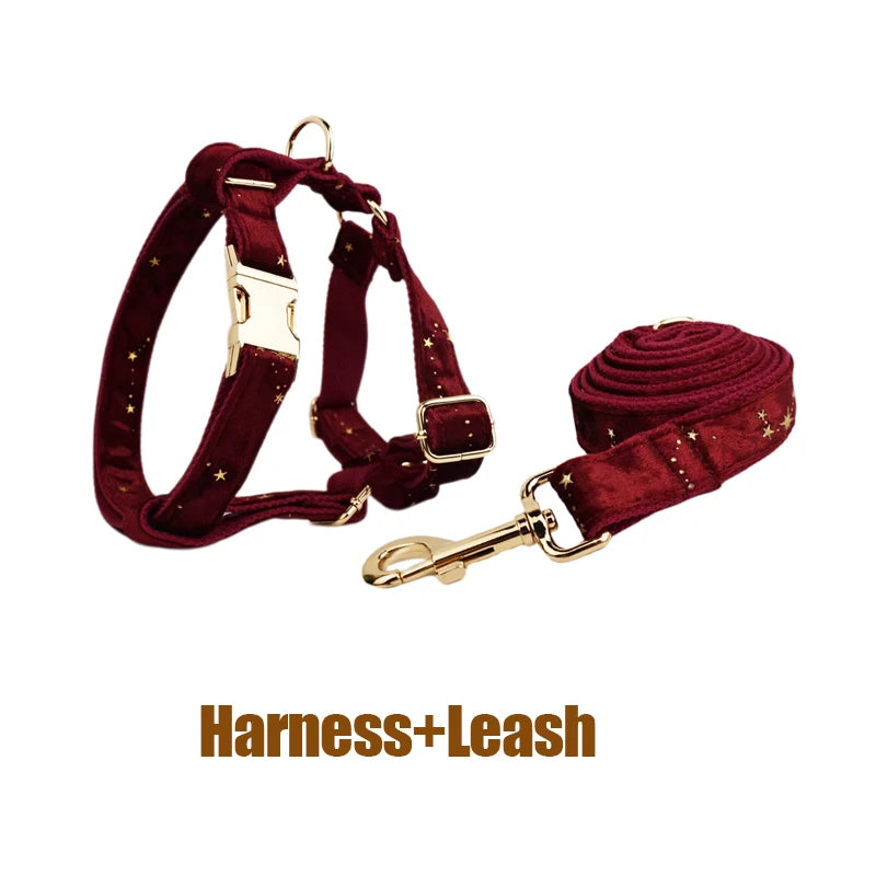 Red Personalized Dog Collar, Leash & Harness Set