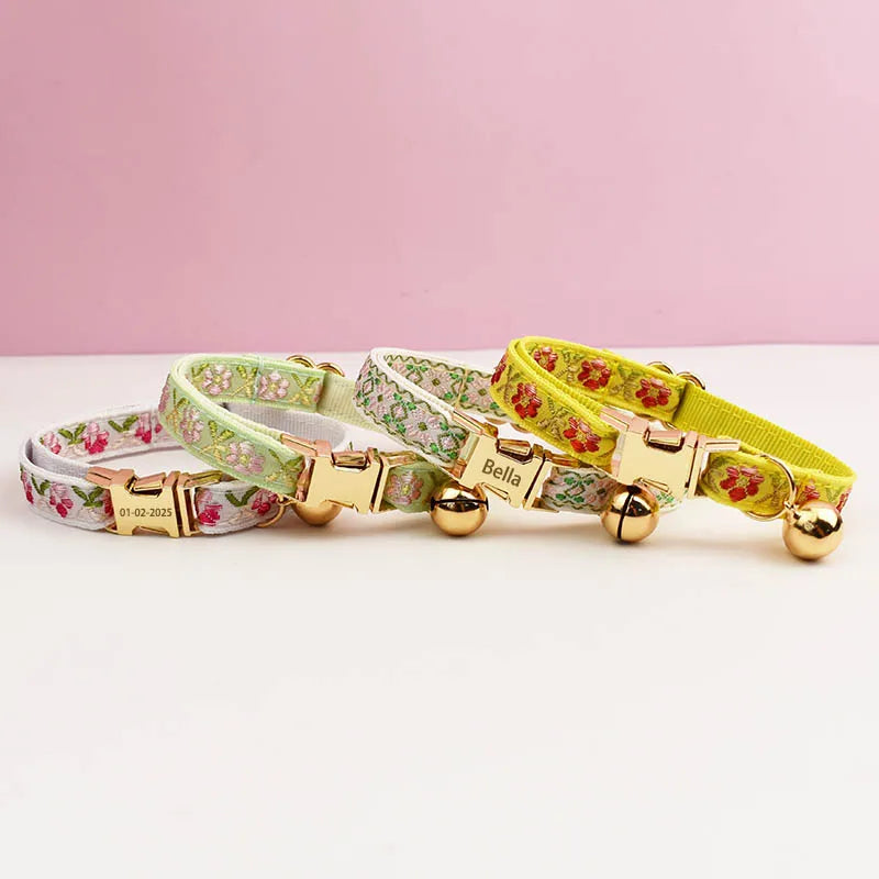 Cute Cat Collar, Harness & Leash Set – Personalized Engraved Nameplate, Padded